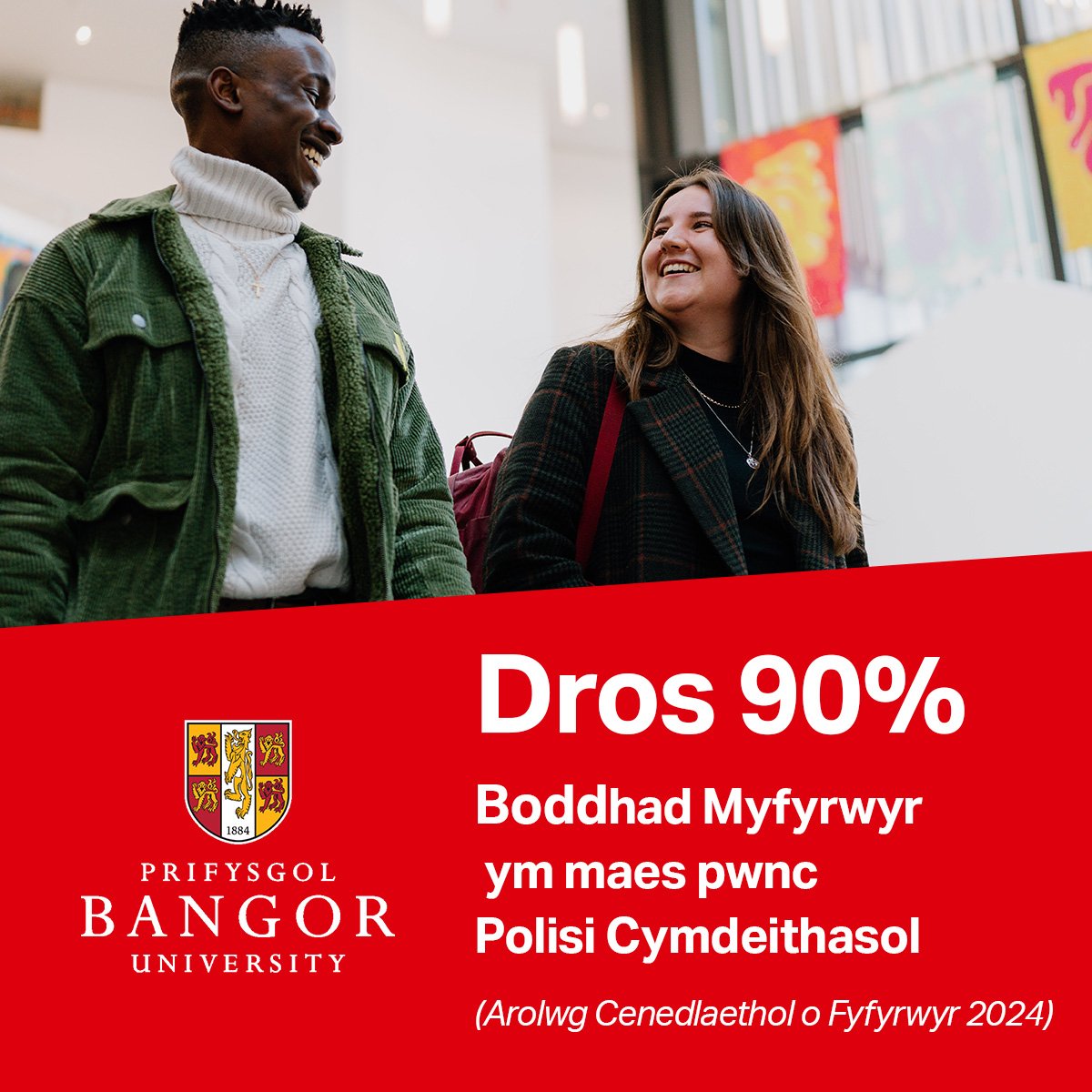 Hwrê! Yn ôl yr Arolwg Cenedlaethol Boddhad Myfyrwyr, sgoriodd #PolisiCymdeithasol ym Mangor dros 90% am foddhad myfyrwyr a gosodwyd #PolisiCymdeithasol yn y 10 Uchaf drwy'r DU am ansawdd addysgu, a #Cymdeithaseg ymysg yr 20 uchaf am ansawdd addysgu yn <a href="/prifysgolbangor/">Prifysgol Bangor</a>!