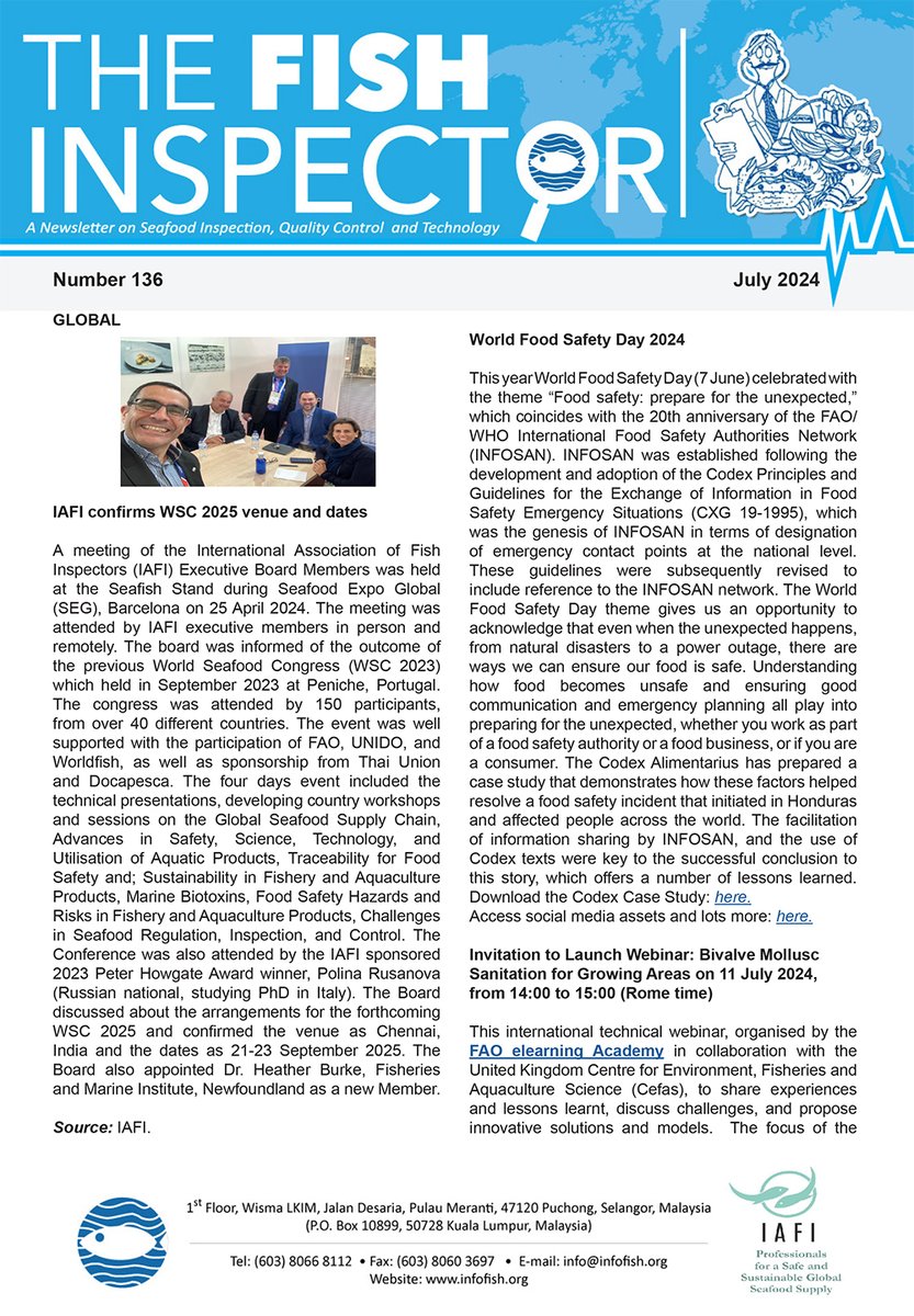 The July 2024 edition of The Fish Inspector  is available for download seafoodalliance.org/messages/the-f… #IAFI <a href="/myinfofish/">INFOFISH</a>