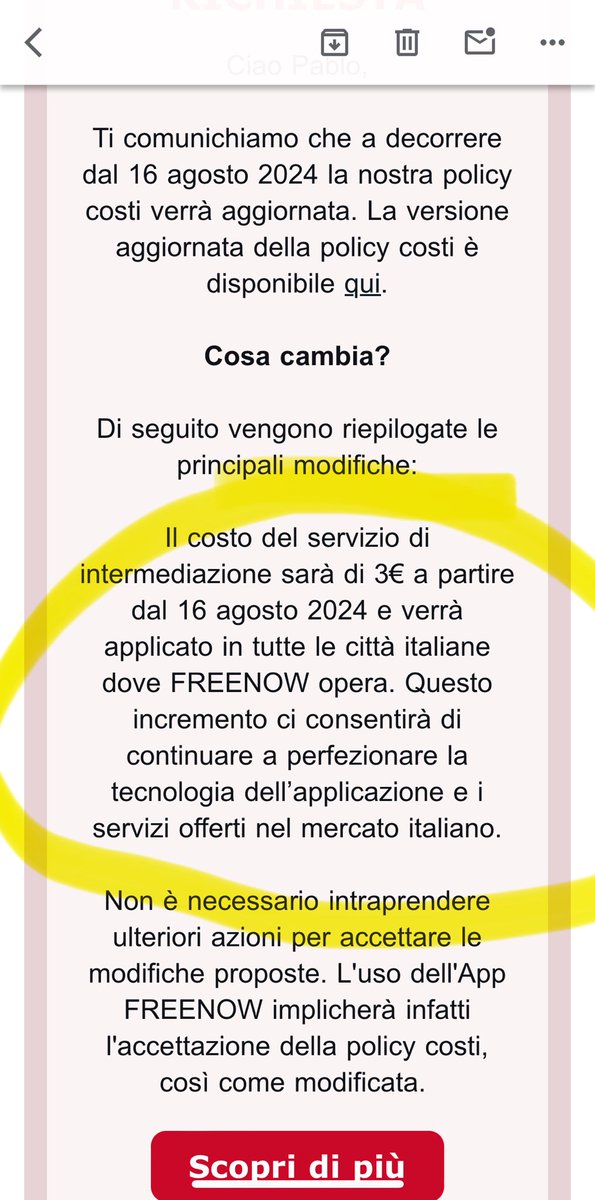 All’indomani dell’aumento della tariffa base dei taxi, una delle APP taxi costerà 3 euro in più sulla tariffa per ogni utilizzo. Sto cancellando l’account e mi sto abituando sempre più a fare a meno dei taxi, per fortuna ci sono valide alternative.
