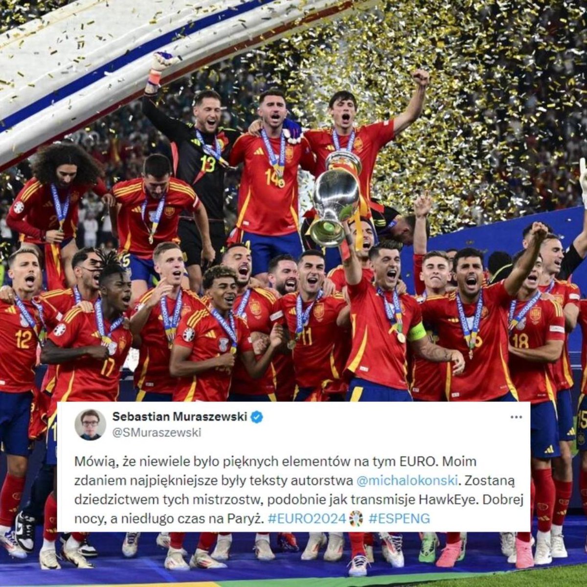 tygodnik's tweet image. 🇪🇸Hiszpania wygrywa z Anglią 2:1🎉 - jednak piłka nożna to nie tylko wyniki. To również emocje i refleksje. Można je znaleźć w naszym serwisie Euro2024, który prowadzi Michał Okoński (@michalokonski). 

Link w komentarzu⬇️

#EURO2024 #finaleuro2024 #ESPENG #ENGSPA #spain