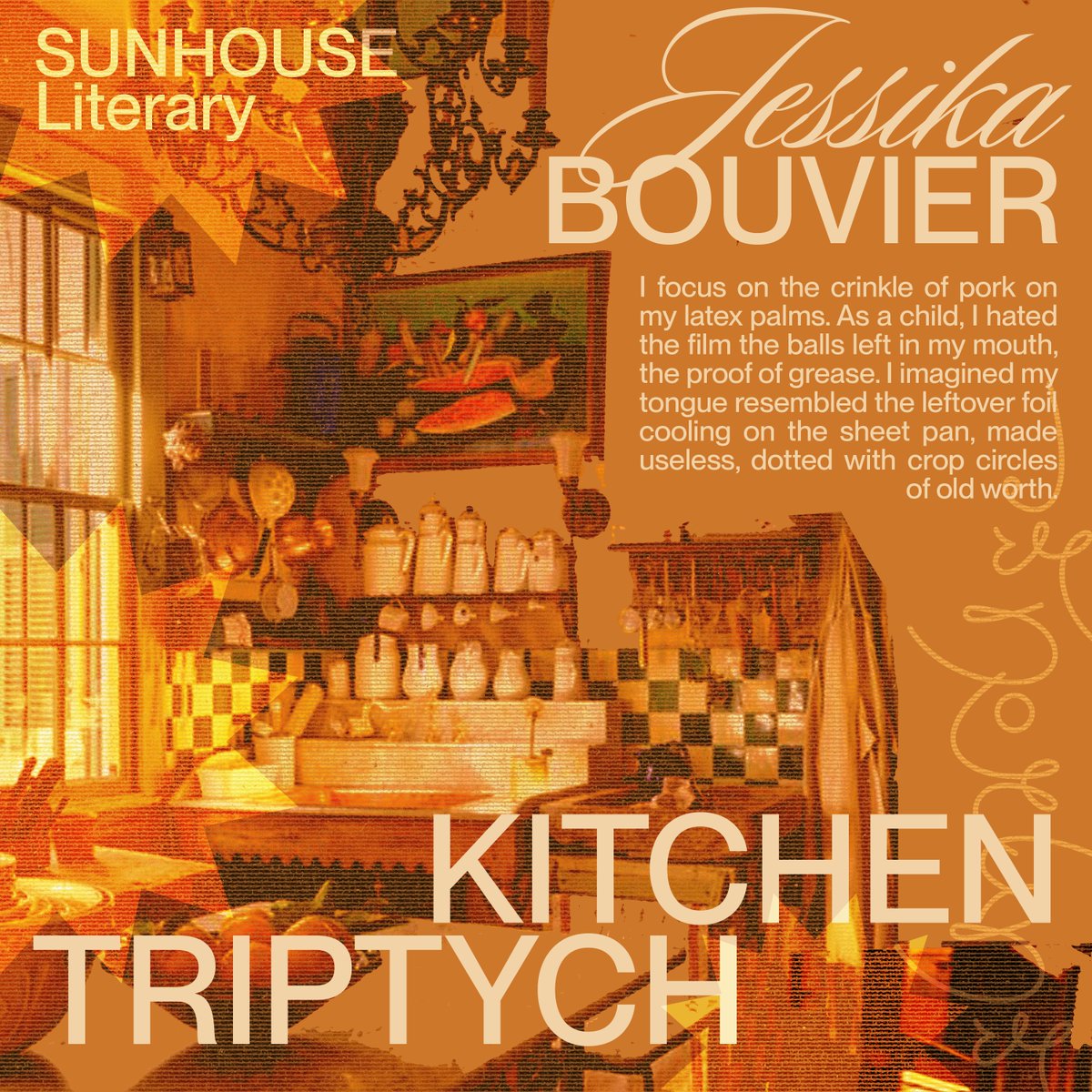 sunhouseorg's tweet photo. Read "Kitchen Triptych" by Jessika Bouvier, out now in Issue 4 of SUNHOUSE. 🥘🥟🧀🍽️
https://t.co/6Yxu1HAIMD https://t.co/p6mKTXv9Jx