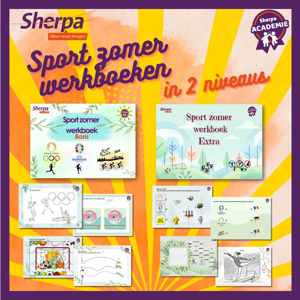 Sherpa Academie heeft weer leuke zomerwerkboeken gemaakt. Dit keer met verschillende werkbladen over voetbal, de Tour de France en de Olympische Spelen. Perfect om de zomer leuk en actief door te komen. ow.ly/PFB250SBeFg