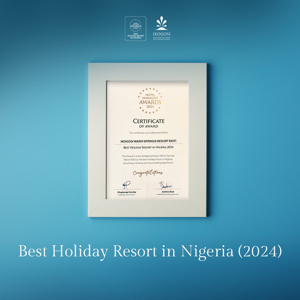 We are absolutely delighted to announce that Ikogosi Warm Springs Resort and Conference Centre has won the award for Best Holiday Resort in Nigeria (2024) at the Hotel Managers Conference, marking our second consecutive win, and an affirmation of our consistent commitment to