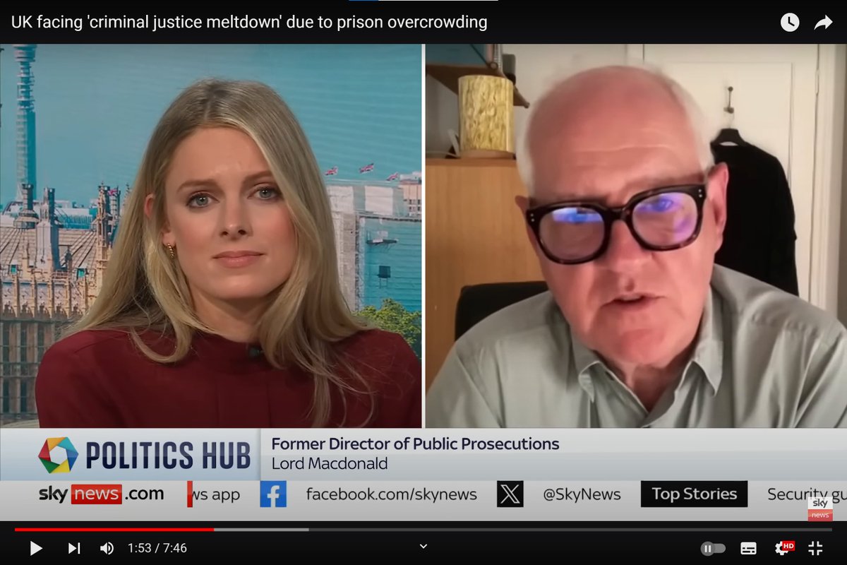 "This is a catastrophic failure of public policy that's been in the making for many, many years, over many governments".

Our President, <a href="/KenMacdonaldKC/">Ken Macdonald KC</a> speaks to @skynews about the 'criminal justice meltdown' the UK is facing due to prison overcrowding: youtube.com/watch?v=FbVWcd…
