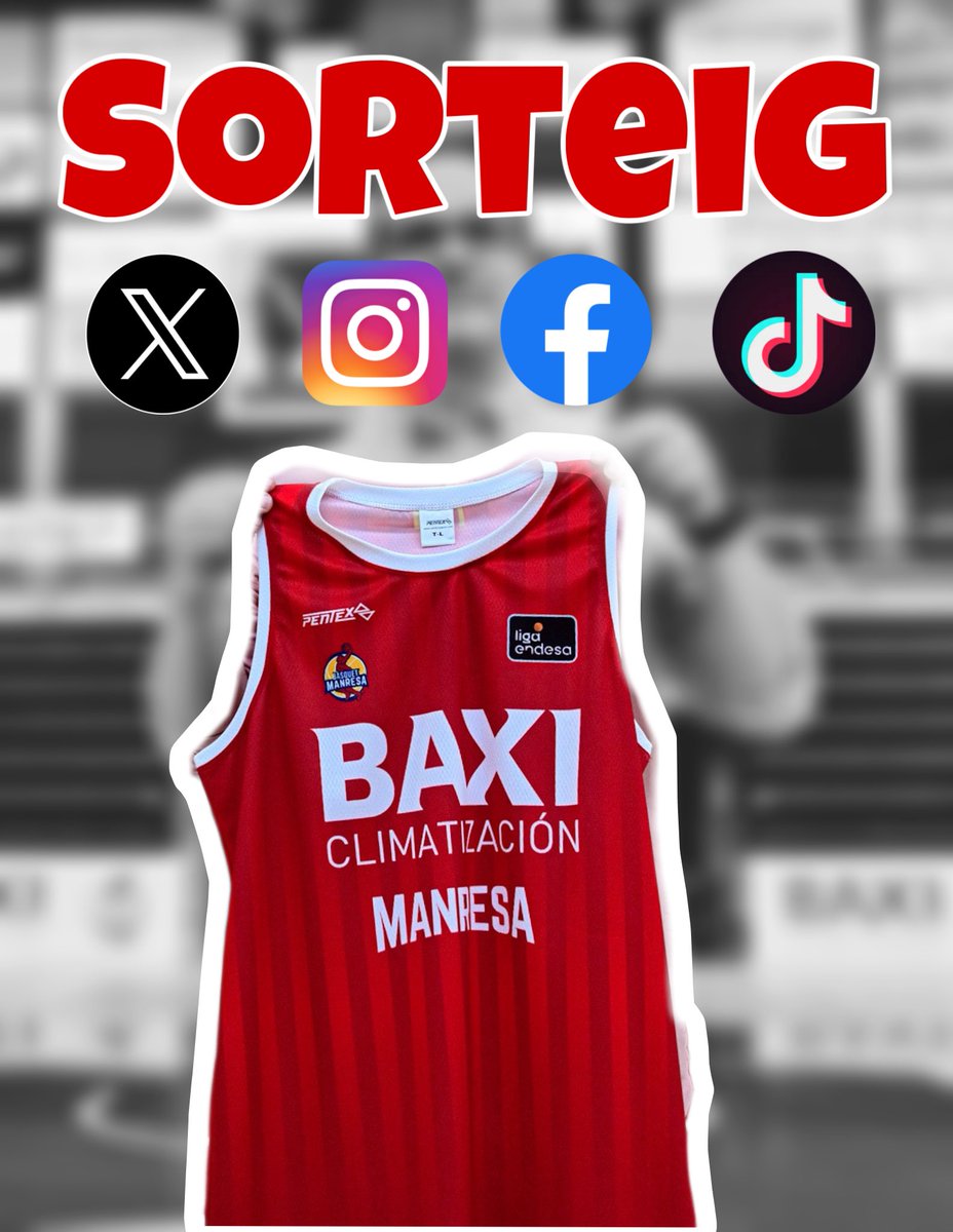 𝗦𝗢𝗥𝗧𝗘𝗜𝗚 d’1️⃣ samarreta oficial del <a href="/BasquetManresa/">BAXI Manresa</a> 🔴 24/25!!!!!!

Per participar: 

✅ Segueix-nos 
✅ Republica aquest post 🔁
✅ Menciona 2 amics 

Tens ⌛️ fins a les 12:00 del dia 22/07/24

#SorteigEstiu24 #SomGrada #SomFamília 🏀⛱️🍉🧴🩳🌞🏔️⛵️
