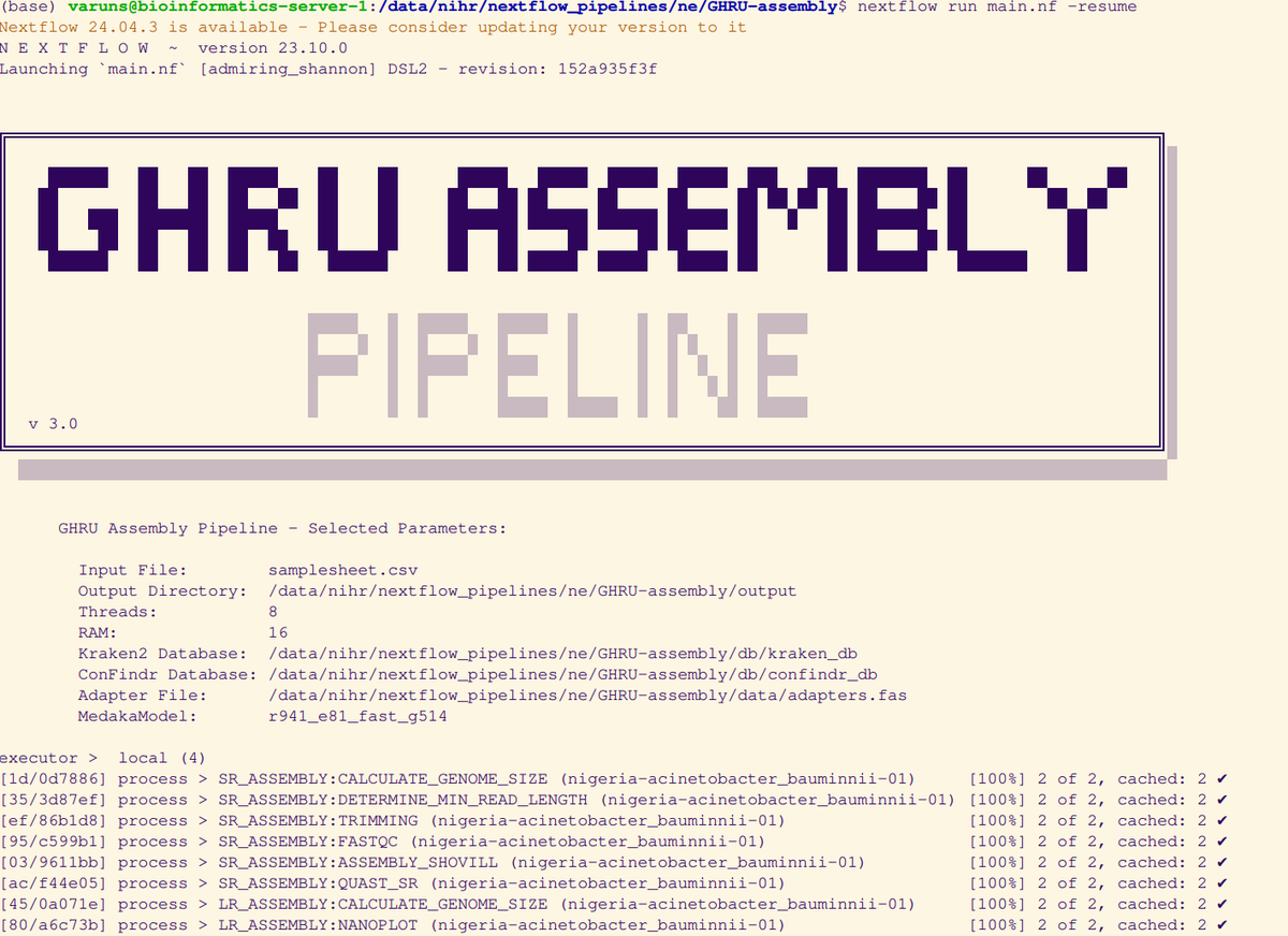 VarunShamanna (@varunshamanna) on Twitter photo The GHRU assembly pipeline updation is in progress—implementation of long read-only and Hybrid assembly integration completed with Dragonflye and Unicycler.
<a href="/juliofdiaz/">Julio Diaz Caballero</a> <a href="/TheCGPS/">Centre for Genomic Pathogen Surveillance</a> <a href="/GHRUamr/">NIHR GHRU AMR</a>
More features to come with Contamination detection and Species-specific QC. The GHRU assembly pipeline updation is in progress—implementation of long read-only and Hybrid assembly integration completed with Dragonflye and Unicycler.
<a href="/juliofdiaz/">Julio Diaz Caballero</a> <a href="/TheCGPS/">Centre for Genomic Pathogen Surveillance</a> <a href="/GHRUamr/">NIHR GHRU AMR</a>
More features to come with Contamination detection and Species-specific QC.