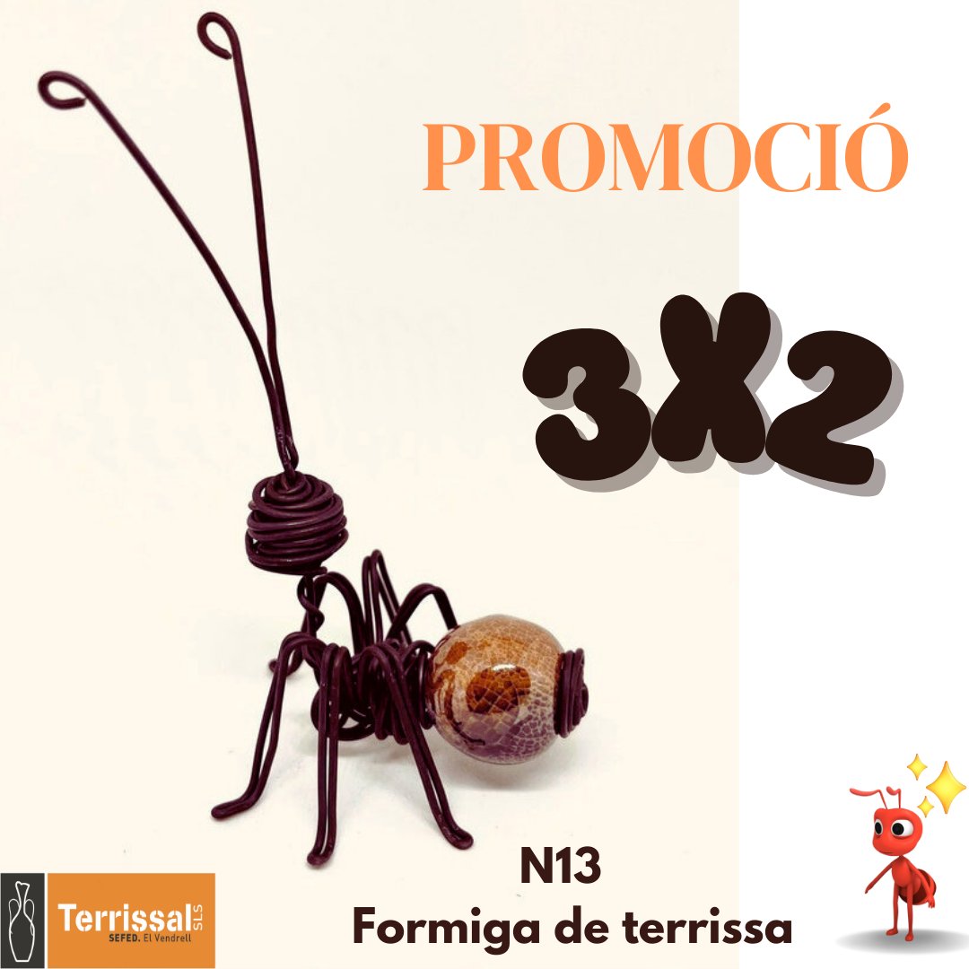 Terrissal us proposa aquesta promoció de 3x2. Es tracta d'una peça original de decoració simulant una formiga de terrissa i ferro forjat amb imant, original per l'oficina, menjador o jardí. La promoció serà vàlida fins el 18/7.
No la deixis perdre!😍
#empresasimulada #promocio3x2