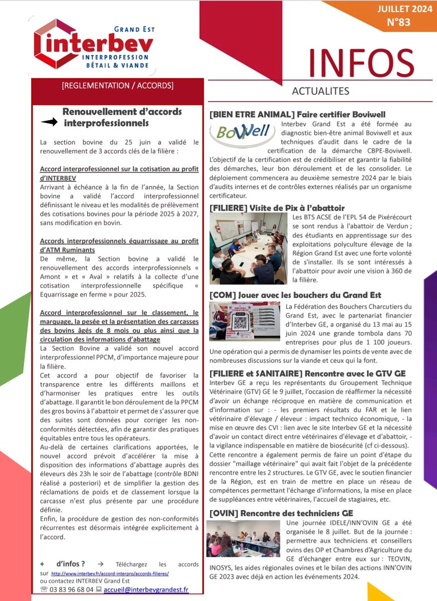 InterbevGdEst's tweet photo. La newsletter de juillet est à lire ici ou sur https://t.co/AJVrHBYieT 
#ceuquifontlaviande #viandedurable #élevage #RHD #filière #biosecurite #loqualite 
#TDF2024 #bea #boucherie @la_viande_fr @LesFlexitariens @confboucherie @oselagri_anefa @ViandeTerroirGE https://t.co/QZpctGX9FL
