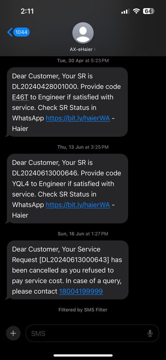 1111198B's tweet photo. @IndiaHaier After complaint with Haier, they make a conference call with the vendor &amp; vendor is threating to customer in front of them. In last complaint was closed by the Haier. Great job CHEATER HAIER. #Haier #Haierappliance https://t.co/DdAVB1T32s