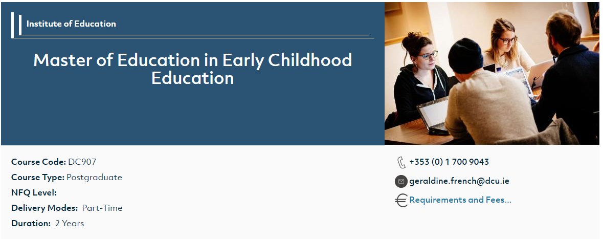 DCU School of Language, Literacy and ECE (@dcu_llece) on Twitter photo Don't miss your opportunity to apply for the MEd in ECE at <a href="/DCU/">Dublin City University</a>!
This two-year, part-time postgrad will be of interest to professionals who have a desire to lead early childhood education through innovative practice and research.
Learn moređ
<a href="/DCU_IoE/">DCU Institute of Education</a>
dcu.ie/courses/postgr⊠Don't miss your opportunity to apply for the MEd in ECE at <a href="/DCU/">Dublin City University</a>!
This two-year, part-time postgrad will be of interest to professionals who have a desire to lead early childhood education through innovative practice and research.
Learn moređ
<a href="/DCU_IoE/">DCU Institute of Education</a>
dcu.ie/courses/postgrâŠ