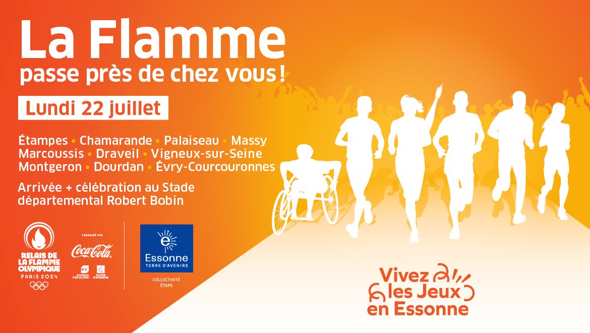 🔥⛵️🚴‍♀️ Tour de l’#Essonne olympique : J-7 avant la Flamme #Paris2024 !

📍 Étapes 6, 7 et 8 : #Draveil, #Vigneux et #Montgeron, de 15h à 17h10. Après  une session nage sur la Seine, elle ira jusqu’au rond-point du Réveil Matin, lieu de départ du 1er <a href="/LeTour/">Tour de France™</a> en 1903 !