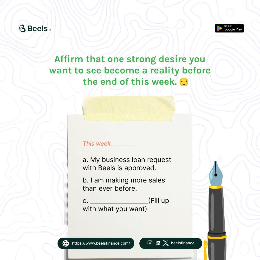 Beelsfinance's tweet photo. Welcome to a new week, Beelars!
Have you told the universe what you want for the week??
It's time to speak...the universe is listening 😊
#Beels
#Credit
#Loan
#Affirmation
#Reality https://t.co/KnL3Gjc5Xk