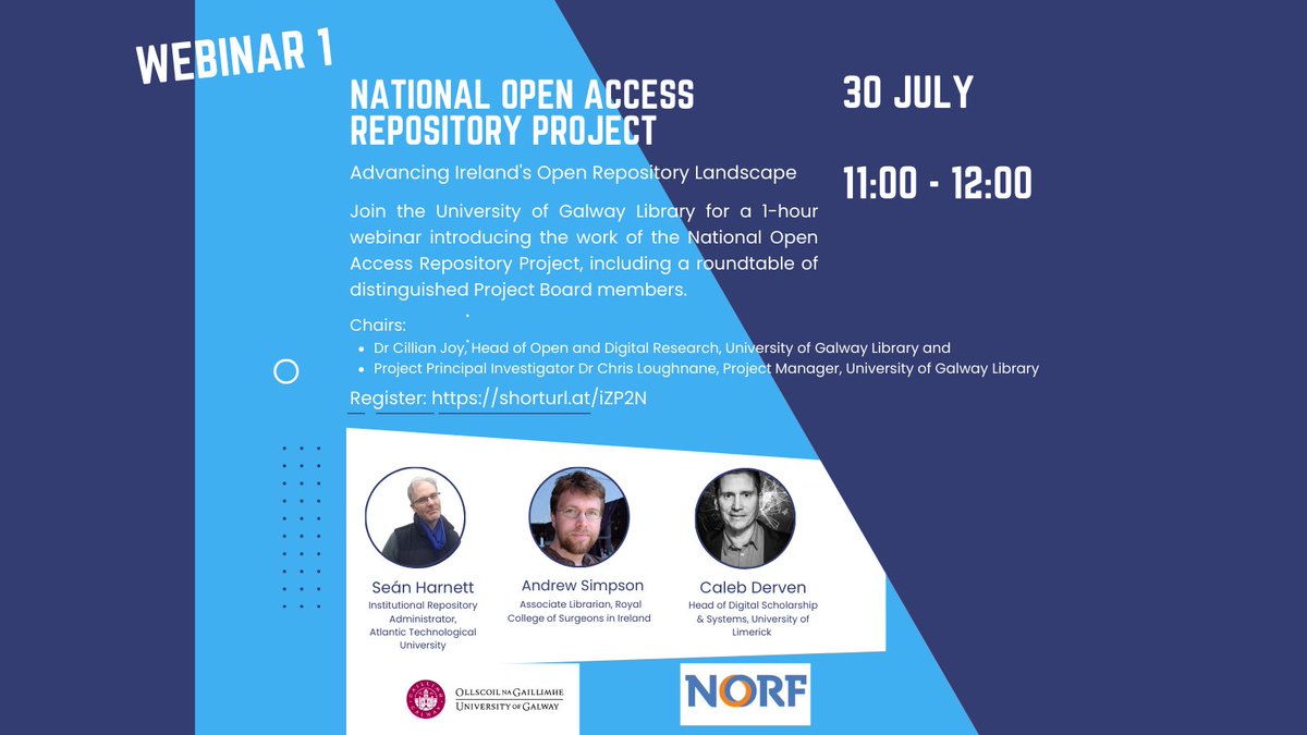 Advancing Ireland's Open Repository Landscape- join our Webinar on Tues 30 July 11:00-12:00 
Register: shorturl.at/iZP2N