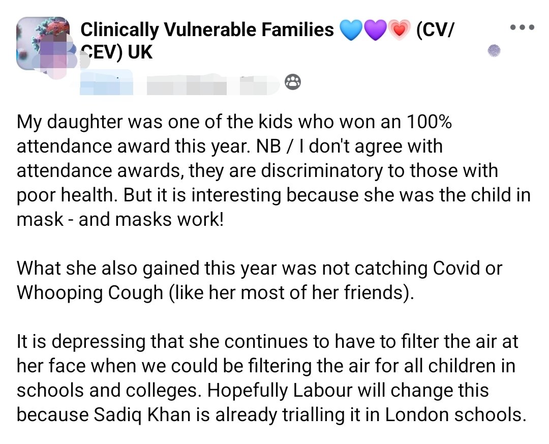 cv_cev's tweet image. The 💯% attendance award this year goes to #MasksInSchool😷. Clean air improves attendance!

All children deserve #CleanAir💨 but they shouldn't have to provide their own filtration

Attendance awards are discriminatory and counterproductive, promoting the spread of infections.