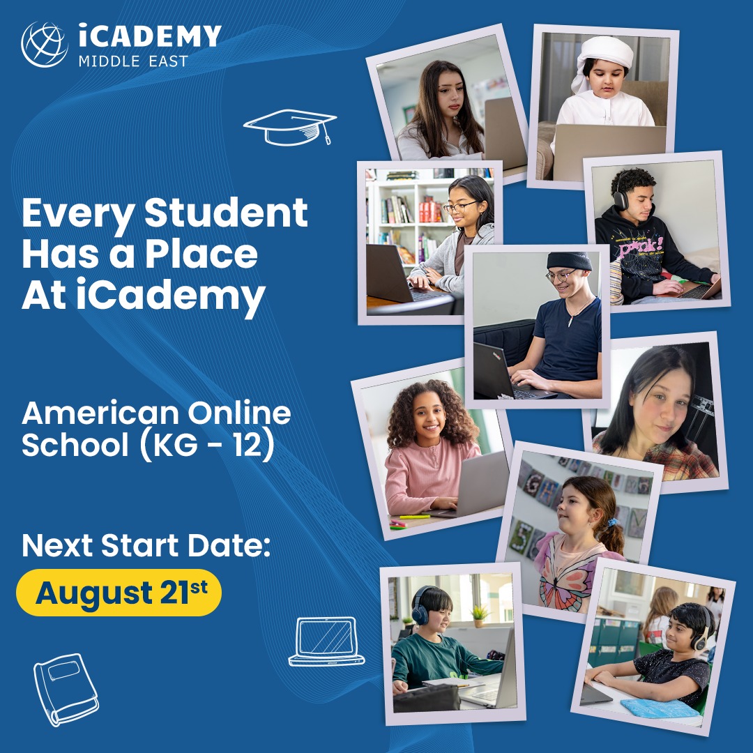 Are you ready to be part of a vibrant and diverse learning community? At iCademy Middle East, we offer a unique blend of online flexibility and in-person support at our Knowledge Hub in Dubai, designed for students in Kindergarten through Grade 12.

Next Start date: August 21st