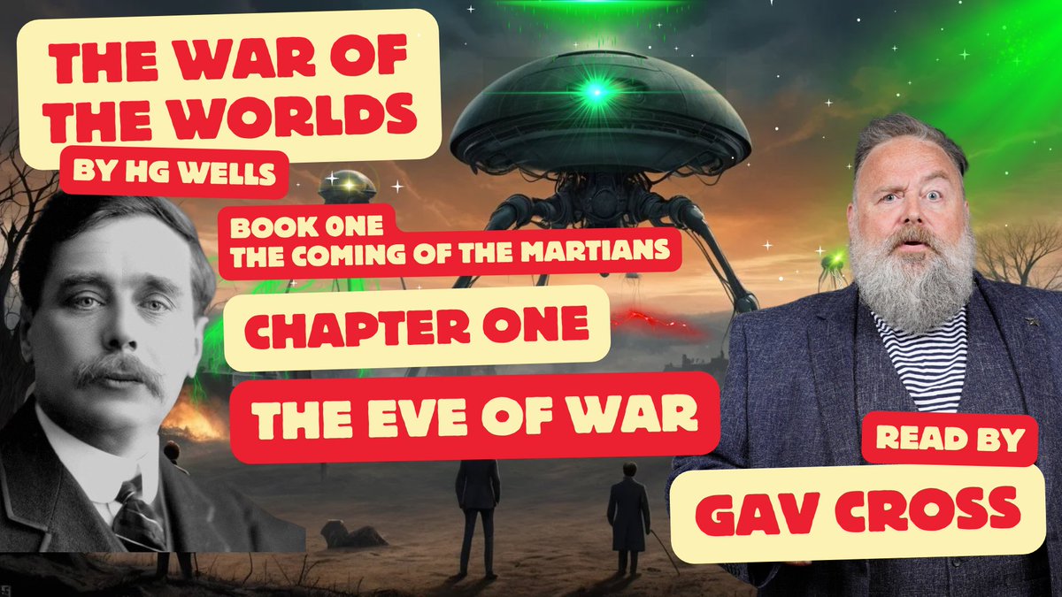 GavCross's tweet photo. Tonight. 
War of the Worlds
By 
H.G. Wells 
An unabridged reading of several weeks on Twitch. 
9pm Mondays.
Then on catch up in my YouTube.  
(Lots of Supernatural stories already on there.)
Come and let me read to you! 
Links in my bio.
Always free.
(No David Essex I am afraid.) https://t.co/QaFM6xBnPz