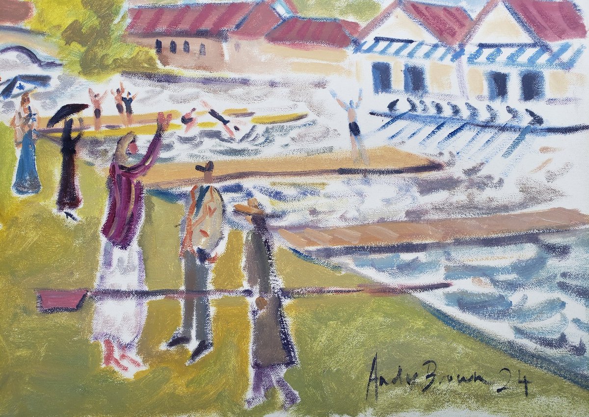 andybisanartist's tweet image. Boat Tents &amp;amp; Blazers 
One of my favourite paintings made LIVE last week #hrr #henley 
The rain fell, victorious teams launched themselves into the river &amp;amp; supporters cheered them on!
Signed prints &amp;amp; original -&amp;gt;
andybrownstadiums.com/product-catego…