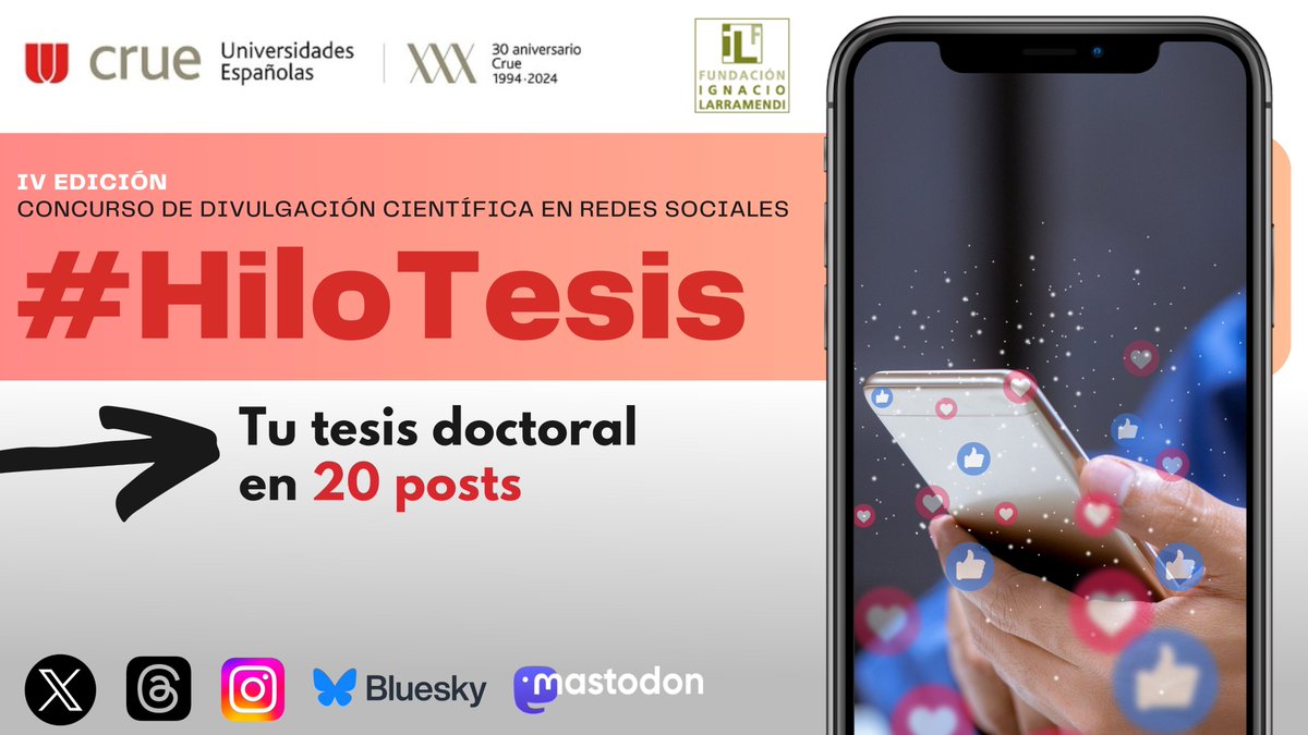 📢Ya tenemos a l@s seis ganador@s de #Hilotesis 2024, el concurso de divulgación científica en redes sociales de #CRUE, en colaboración con <a href="/RedDivulga/">Red Divulga</a> y <a href="/filarramendi/">Fundación Ignacio Larramendi</a> 🏆
➡️Conócel@s👉crue.org/2024/07/la-cua…
¡Gracias a las 362 personas que han participado en esta cuarta edición!