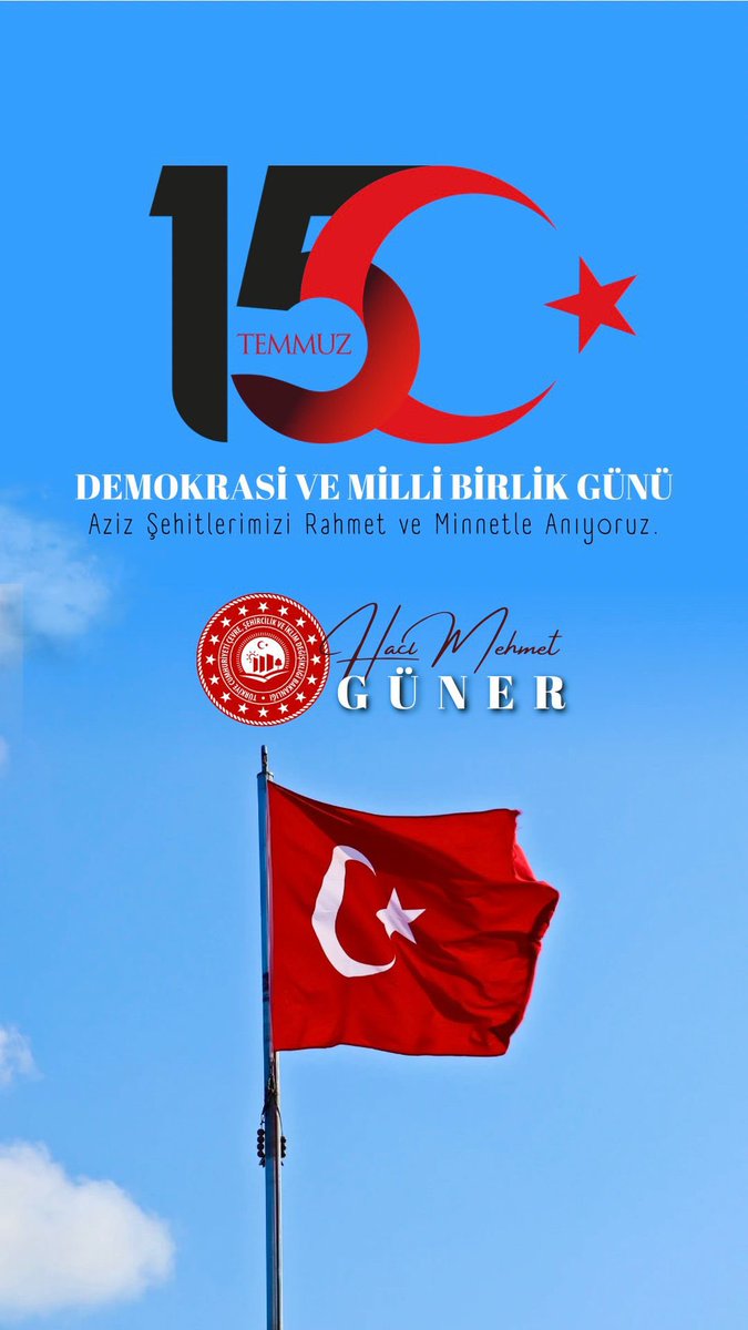 hm_guner's tweet photo. 15 Temmuz, milletimizin demokrasiye olan bağlılığının ve cesaretinin en büyük göstergesidir. Bu destansı direnişi ve demokrasiye olan sarsılmaz inancı gururla hatırlıyor, vatan uğruna canlarını ortaya koyan kahramanlarımızı rahmet ve minnetle anıyoruz. 🇹🇷

#15TEMMUZDESTANI https://t.co/8zC2kfhpqi