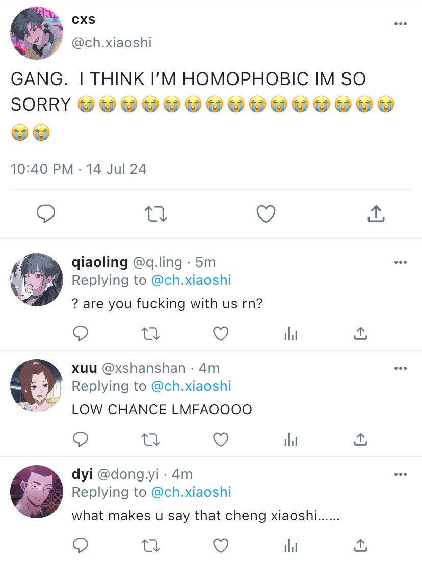 leoichis's tweet photo. #shiguang socmed au

— based on that one reddit post where op thought he was homophobic bcuz of his gay roommate but turns out he was not. https://t.co/2sN0gDrCWu