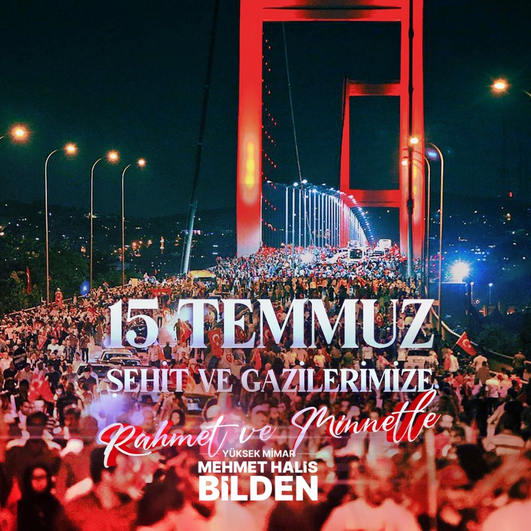 BildenHalis's tweet photo. 15 Temmuz Demokrasi ve Millî Birlik Günü’nün yıl dönümünde, şehitlerimizi rahmetle yâd ediyorum. 
Gazilik mertebesine ulaşan ve darbecilere karşı duran tüm kardeşlerime minnettarlığımı sunuyorum. https://t.co/xao6TqWKAH