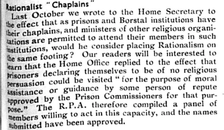 How long has non-religious pastoral support existed? Sometimes we are accused of being 'woke', or a fad. 

Non-religious individuals have been trying to make chaplaincy more inclusive and equal for hundreds of years, and here's an example from The Literary Guide from 1943: