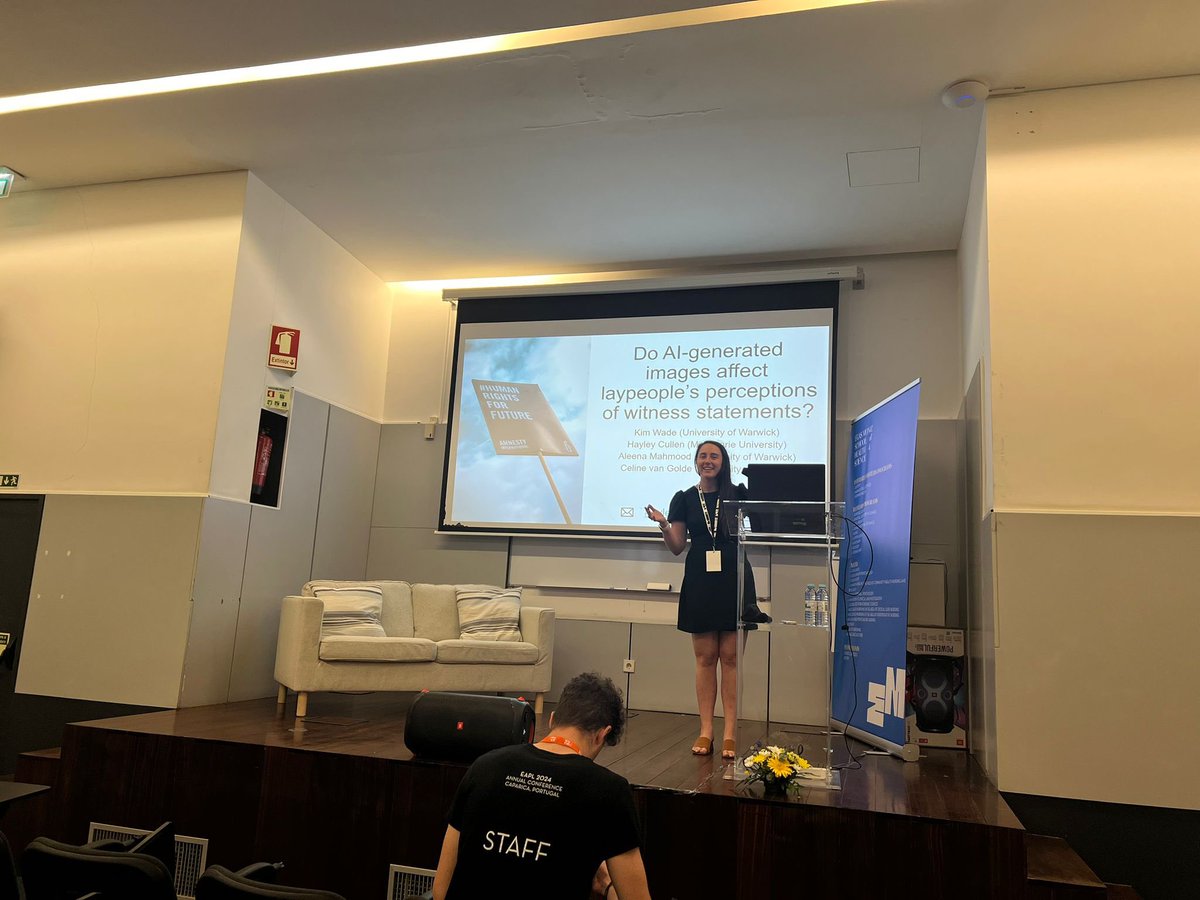Hayley Cullen (@hayleycullen_) on Twitter photo It was a blast presenting our research on how AI-generated images impact perceptions of witness statements at <a href="/EAPL2024/">EAPL Conference 2024</a> last week in Lisbon, Portugal. Thanks to <a href="/kimawade/">kimwade.bsky.social. Kim Wade</a> for leading this awesome project, and to <a href="/celinevangolde/">Celine van Golde</a> and Aleena Mahmood for being amazing collaborators! It was a blast presenting our research on how AI-generated images impact perceptions of witness statements at <a href="/EAPL2024/">EAPL Conference 2024</a> last week in Lisbon, Portugal. Thanks to <a href="/kimawade/">kimwade.bsky.social. Kim Wade</a> for leading this awesome project, and to <a href="/celinevangolde/">Celine van Golde</a> and Aleena Mahmood for being amazing collaborators!