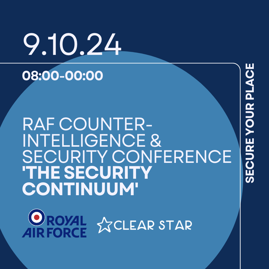 Delighted to announce Clear Star as partners for RAF Counter-Intelligence and Security Conference, looking at "The Security Continuum", a concept that recognises requirement to work in partnership with Defence, Whitehall, industrial partners and allies.
bit.ly/3WlIFF1