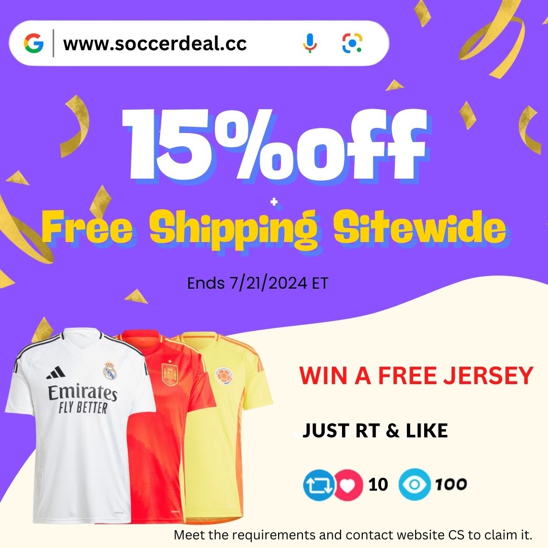 Soccerdealshop1's tweet image. Join the Ranks of Champions: Wear Our Jersey!
Get Your Free Jersey in Just 3 Easy Steps!
1. Share and like this post.
2. Hit 10 likes or 100 views, then reach out to customer service.
3. The free jersey will be shipped with your order.
More jersey: bit.ly/soccerdeal-fre…
