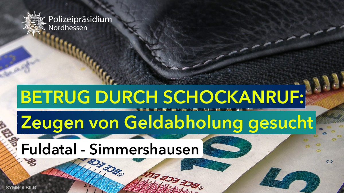 Polizei_NH's tweet photo. Mit der #Schockanruf-Masche haben dreiste Betrüger am Freitag mehrere Tausend Euro von einer Seniorin aus #Fuldatal erbeutet.
Unsere Kripo sucht Zeugen der Übergabe.
Hinweise bitte an die EG SÄM unter:📞0561-9100.
Mehr zum Fall: ⤵
https://t.co/a65zk4KOBB https://t.co/74DUA4SZhK