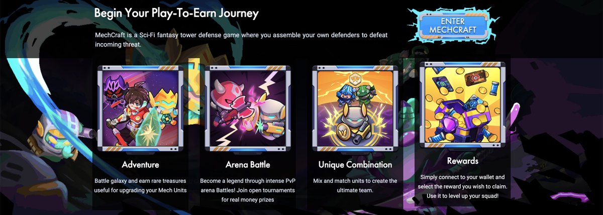 🚀 Begin your Play-To-Earn journey with MechCraft! 

Assemble your defenders, conquer galaxies in epic adventures, dominate PvP arena battles, and earn real rewards. Connect your wallet and claim your treasures. 

Ready to join the battle? Enter MechCraft now! 🛡️✨ #PlayToEarn