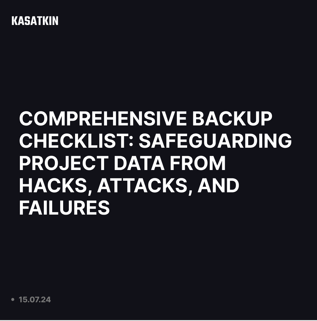 KasatkinLab's tweet photo. Learn how to protect your project or service data with a detailed backup checklist. Discover critical data identification, backup methods selection, security measures, and data recovery after failures—all in one guide.
https://t.co/WN4iz1eMh8 https://t.co/VaBHagXQze