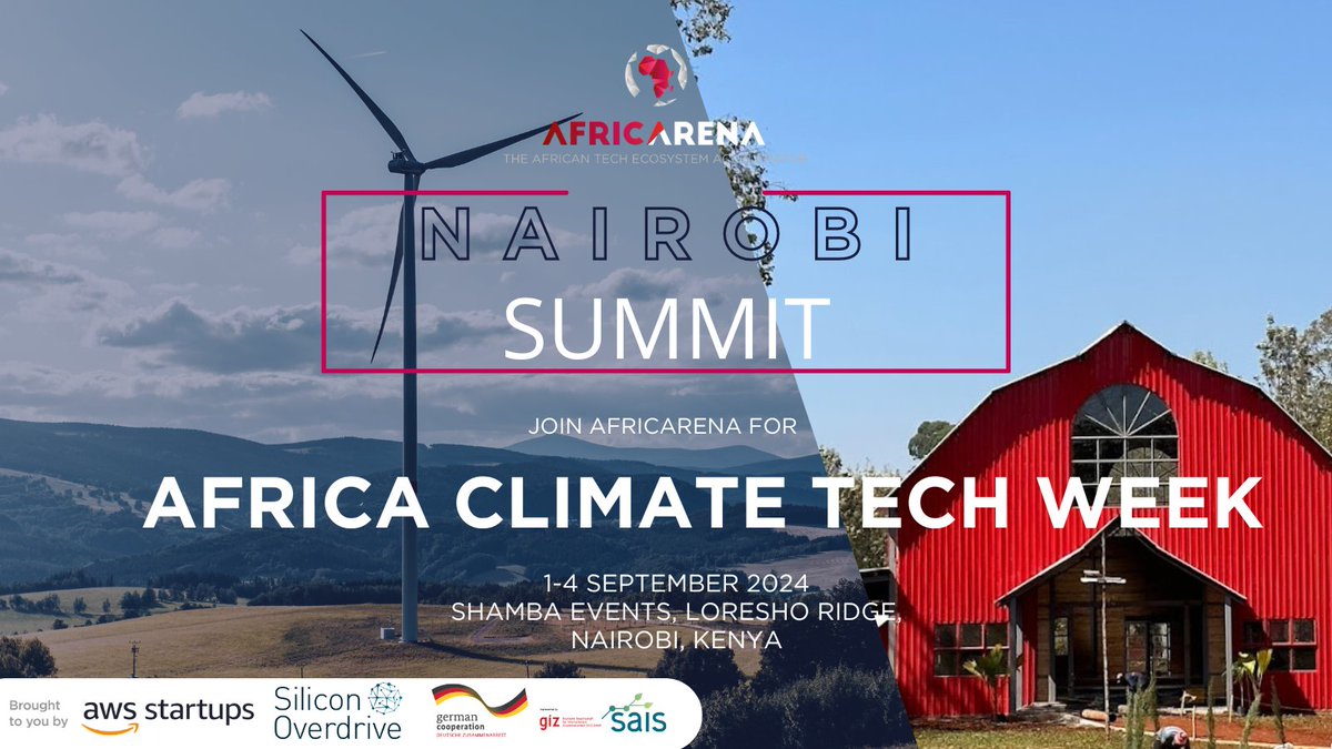 We’re heading to Kenya! 🇰🇪 Excited to announce the AfricArena Nairobi Summit from Sept 1-4, focusing on Climate Tech in Africa! 🌍
This summit will bring together investors, startups, and policymakers to advance Climate Tech in Africa.
🔗eventbrite.com/e/africarena-n…🌱#ClimateTech