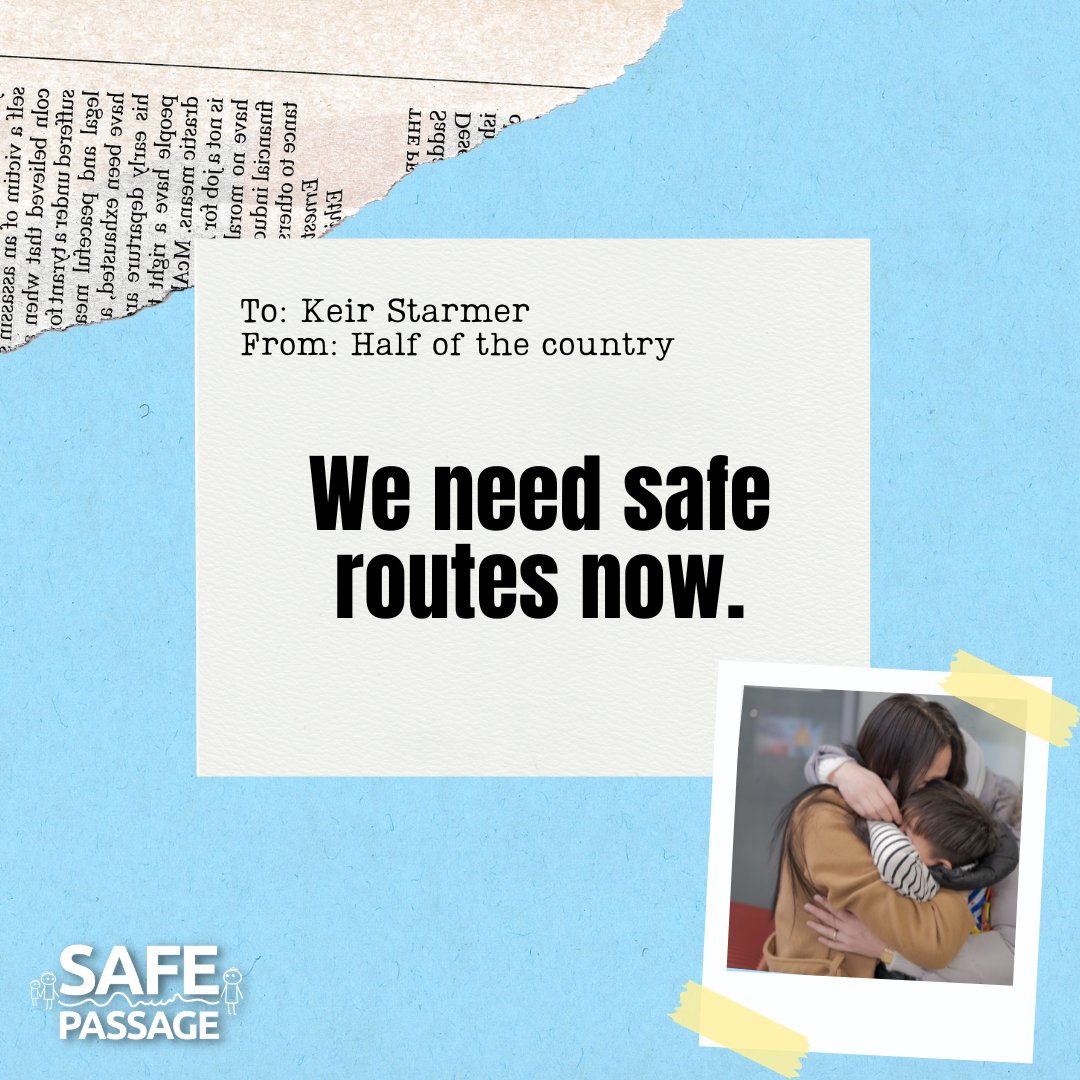 🚨New poll shows 50% of the UK public backs humanitarian visas for refugees.

These visas are a game-changer that could stop people from risking their lives to reach safety here.

It's a clear signal to our new government: we want #RoutesToSafety to save lives and stop smugglers.