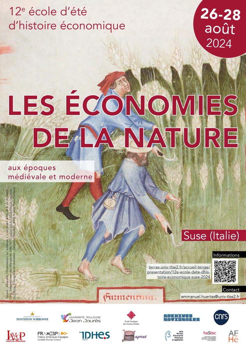 « Les économies de la nature aux époques médiévale et moderne »
12e école d'été d'histoire économique  du 26 au 28 août à  Suse (Italie)  avec <a href="/IDHES_Paris1/">Institut Histoire économique et sociale</a> et <a href="/labo_lamop/">Laboratoire LaMOP</a>  

➡️ idhes.cnrs.fr/les-economies-…