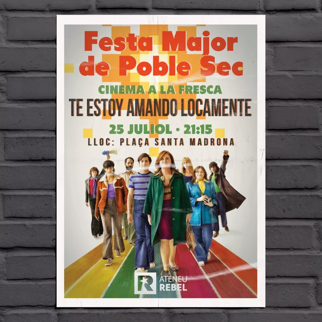 AteneuRebel's tweet photo. Compte enrere per a les #FestesPobleSec!
I a l'Ateneu Rebel tenim dos plans; un més tranquil i l'altra per donar-ho tot 🥳

Dijous 25 a 21.15 h mirarem a la fresca de la pl. Santa Madrona "Te estoy amando locamente" 🍿 Crispetes, uns riures i crítica de fons. https://t.co/CCmFF38bGs
