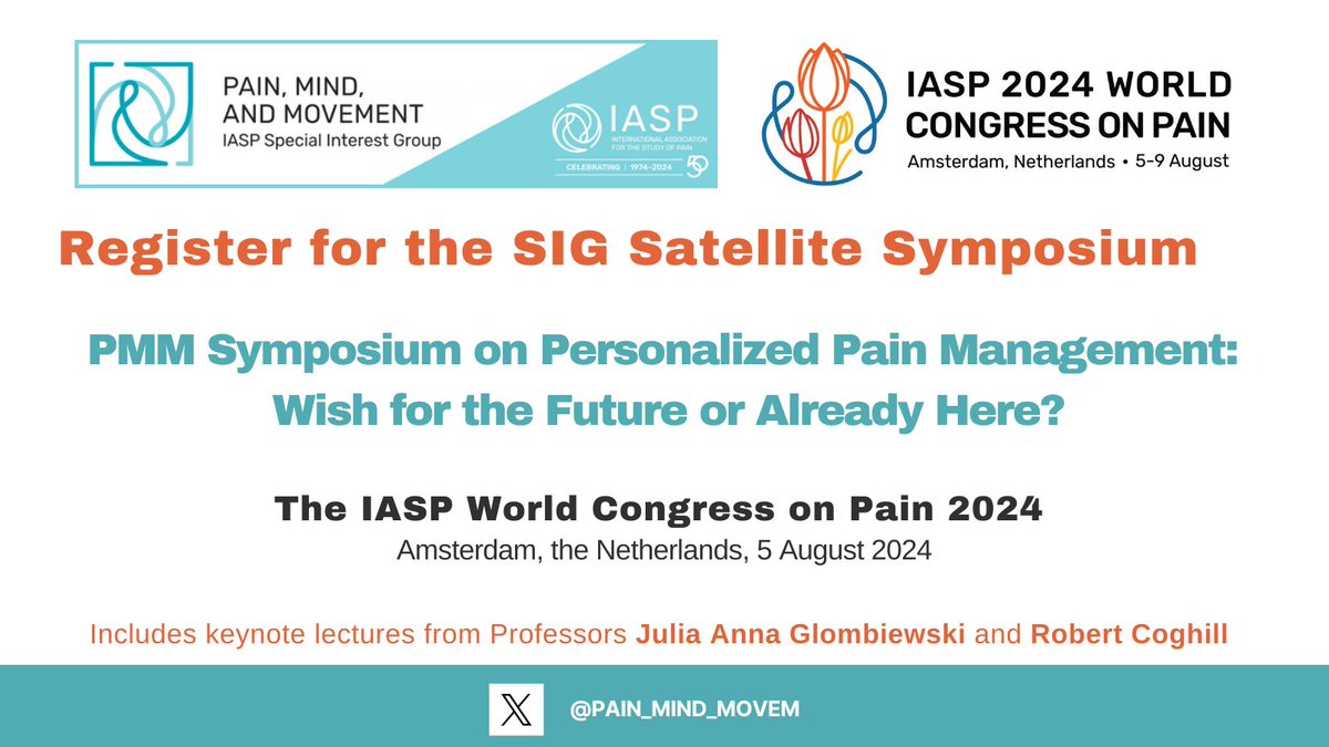 Pain_Mind_Movement (@pain_mind_movem) on Twitter photo Still time to register for <a href="/Pain_Mind_Movem/">Pain_Mind_Movement</a> SIG symposium. You will hear from leading experts and connect with like-minded colleagues!
See you on 5th August in Amsterdam :)
Register using the link below:
worldcongress2024.org/event/8a72888b… Still time to register for <a href="/Pain_Mind_Movem/">Pain_Mind_Movement</a> SIG symposium. You will hear from leading experts and connect with like-minded colleagues!
See you on 5th August in Amsterdam :)
Register using the link below:
worldcongress2024.org/event/8a72888b…
