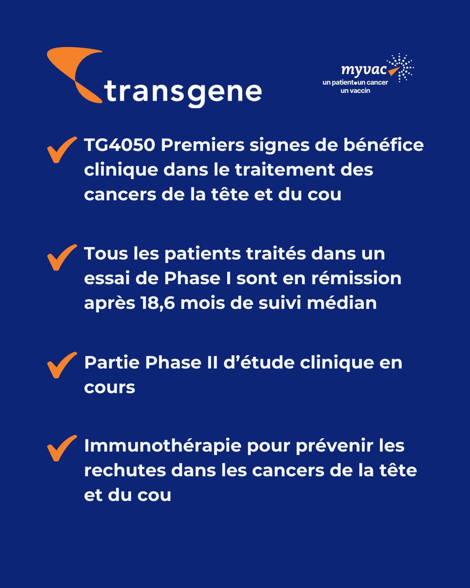 TransgeneSA's tweet image. 📢 Demain 27 juillet 2024, est la journée mondiale de sensibilisation contre les cancers de la tête et du cou.  @TransgeneSA conçoit et développe #TG4050, vaccin #individualisé, pour en prévenir les rechutes. Une partie Phase II d'étude clinique a démarré en 2024.