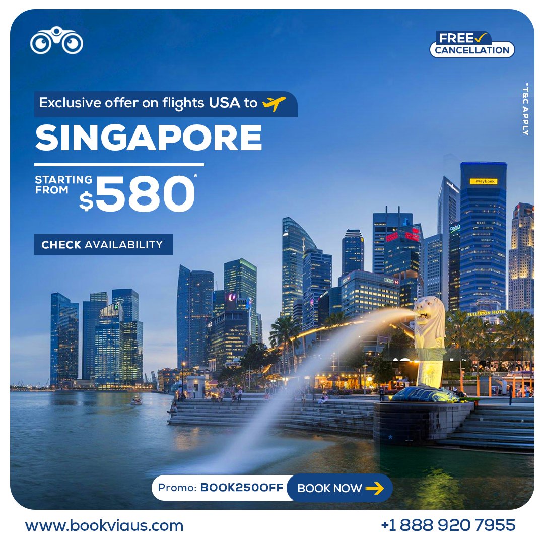 bookviaus_'s tweet photo. Dreaming of Singapore? Make your dream a reality with exclusive offers on ✈️flights starting at 😍$580. Free cancellation too! Don't miss out, book now!
.
.
📞 +1-888-920-7955
🌐 https://t.co/PVKfp6AueF
👉 Cheap Flight Deals | Lowest Airfare Guaranteed https://t.co/2KJpSxrSbE