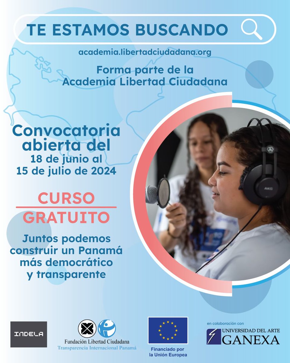 JxTransparencia's tweet photo. 🔭¡Te estamos buscando! Tienes hasta hoy para inscribirte en los cursos de la @VotochallengePa @libertciudadana

👉Aquí https://t.co/I3XZQ98WFz

🙌Gracias al apoyo de @UEenpanama @fundacionavina @ganexa1980

#InformarseEsTendencia #YaNoSomos4Gatos #SomosCiudadanosNoClientes https://t.co/dlin4UrIry