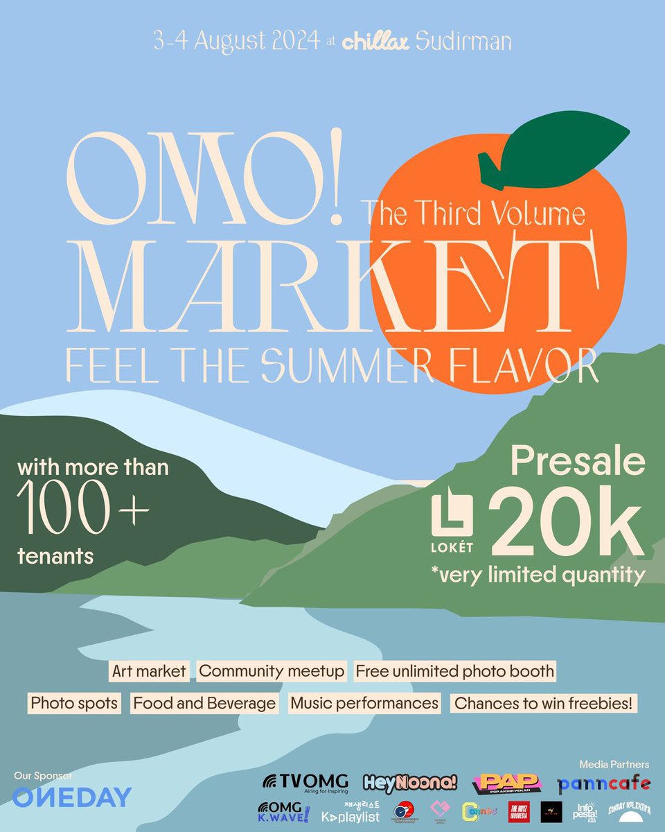FEEL THE SUMMER FLAVOR WITH OMO! MARKET 🌞

Ready for the hottest art market in Indonesia? Join us at OMO! Market Vol. 3 with 100+ tenants,art, music, food, free photo booths and freebies!
📍 Chillax Sudirman,
📅 3-4 Aug 2024
Presale tix for 20k, available soon. Limited! 🎟