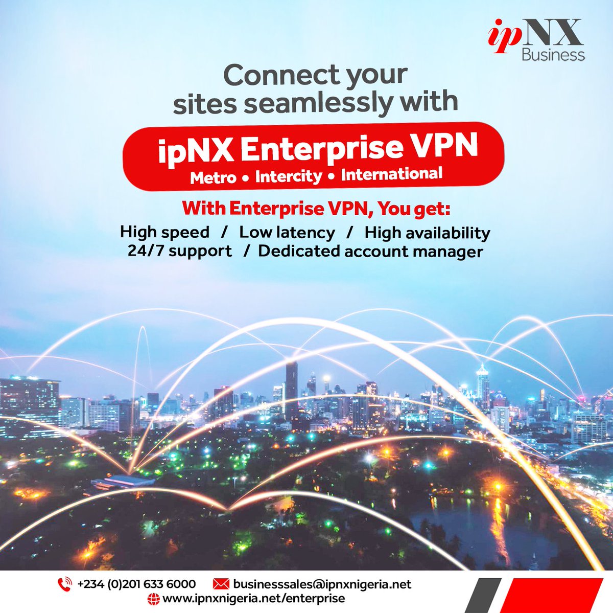 Whether it's within a city, intercity, or international, our high-speed dedicated connections guarantee uptime, reliability and scalability for seamless data access, collaboration, applications sharing and more.

Click here: ipnxnigeria.net/business/ to get started
#ipNXBusiness