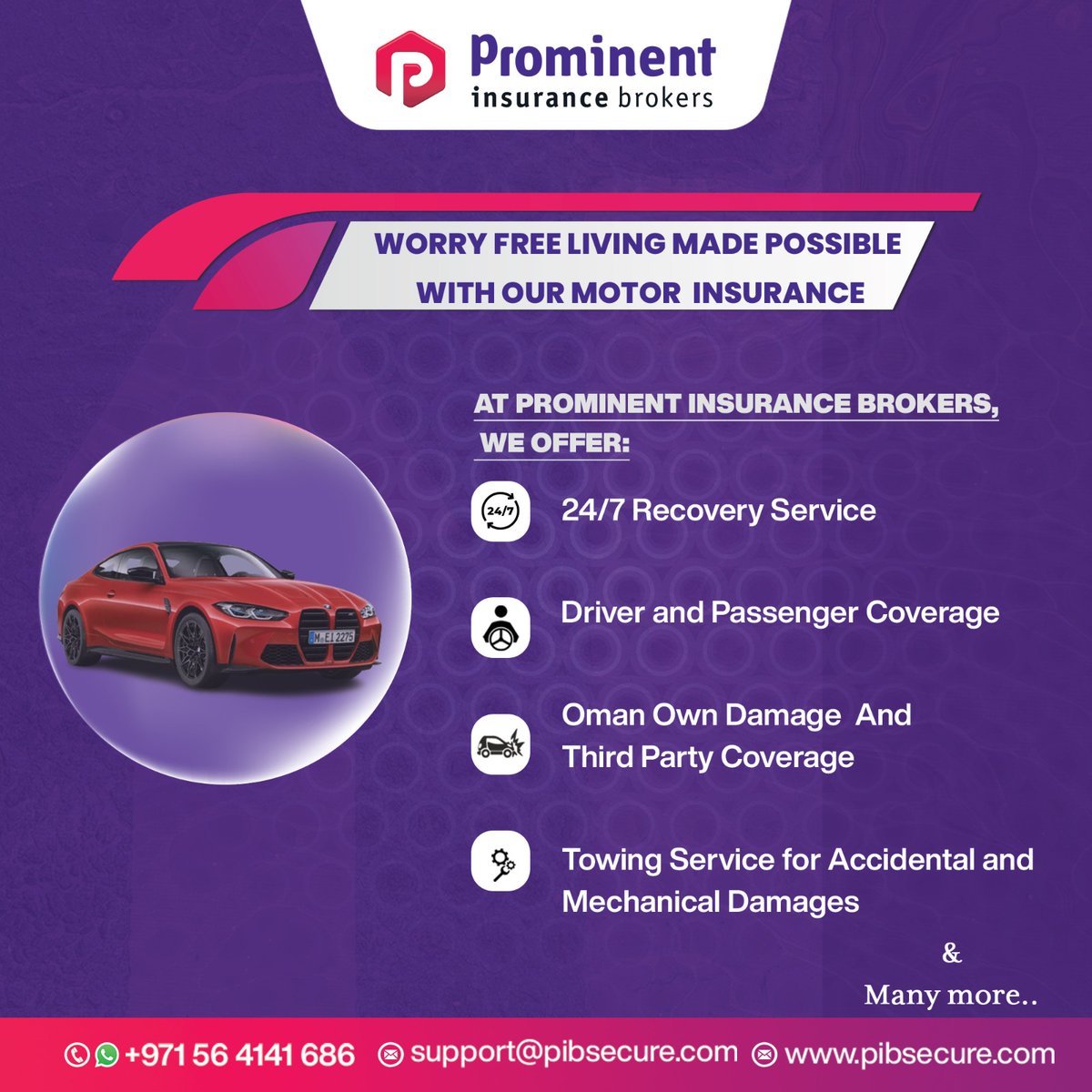 ProminentInsur1's tweet image. Experience Hassle-Free Driving with Our Comprehensive Motor Insurance! 🛡️✨
✅ 24/7 Recovery Service 🚓
✅ Driver and Passenger Coverage 👨‍👩‍👧‍👦
✅ Oman Own Damage Coverage 🇴🇲
✅ Towing Service for Accidental and Mechanical Damages 🚛🔧
#WorryFreeDriving #MotorInsurance #FullCover