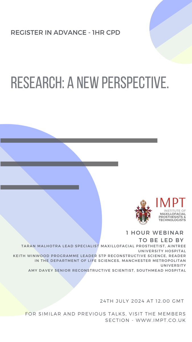 IMPT_news's tweet photo. Members! Please remember to register in advance for the latest IMPT webinar presented by Taran Malhotra, Keith Winwood and Amy Davey on Wednesday, July 24th - registration link and more information has been sent by email. https://t.co/H7cKNFTge1