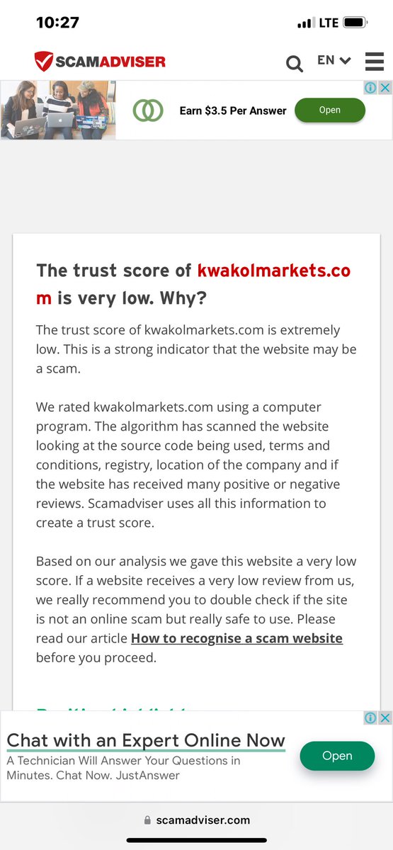 popoola106's tweet photo. @kwakol This  website has scam us
I place withdraw for over two week now and nothing has happen 
I make a research about them and I found this https://t.co/RsrTVoimW5