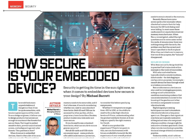 Our latest article provides guidance on securing your #embeddeddevice from a hardware perspective where a key place to start is with memory. We guide you through questions you can ask &amp; look at an example of #securebydesign in the world of renewables tinyurl.com/56wba9fx