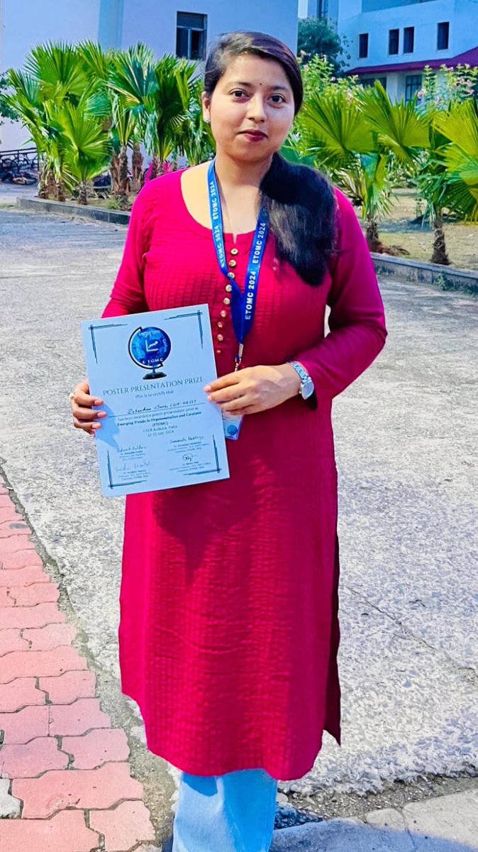 Congratulations to Dr Debashree Bora, Senior Research Associate, working under Dr. B Saha, Senior Scientist, MSTD for being awarded the best poster award in the recently held Emerging Trends in Organometallic Chemistry (ETOMC 24) at IISER Kolkata.
