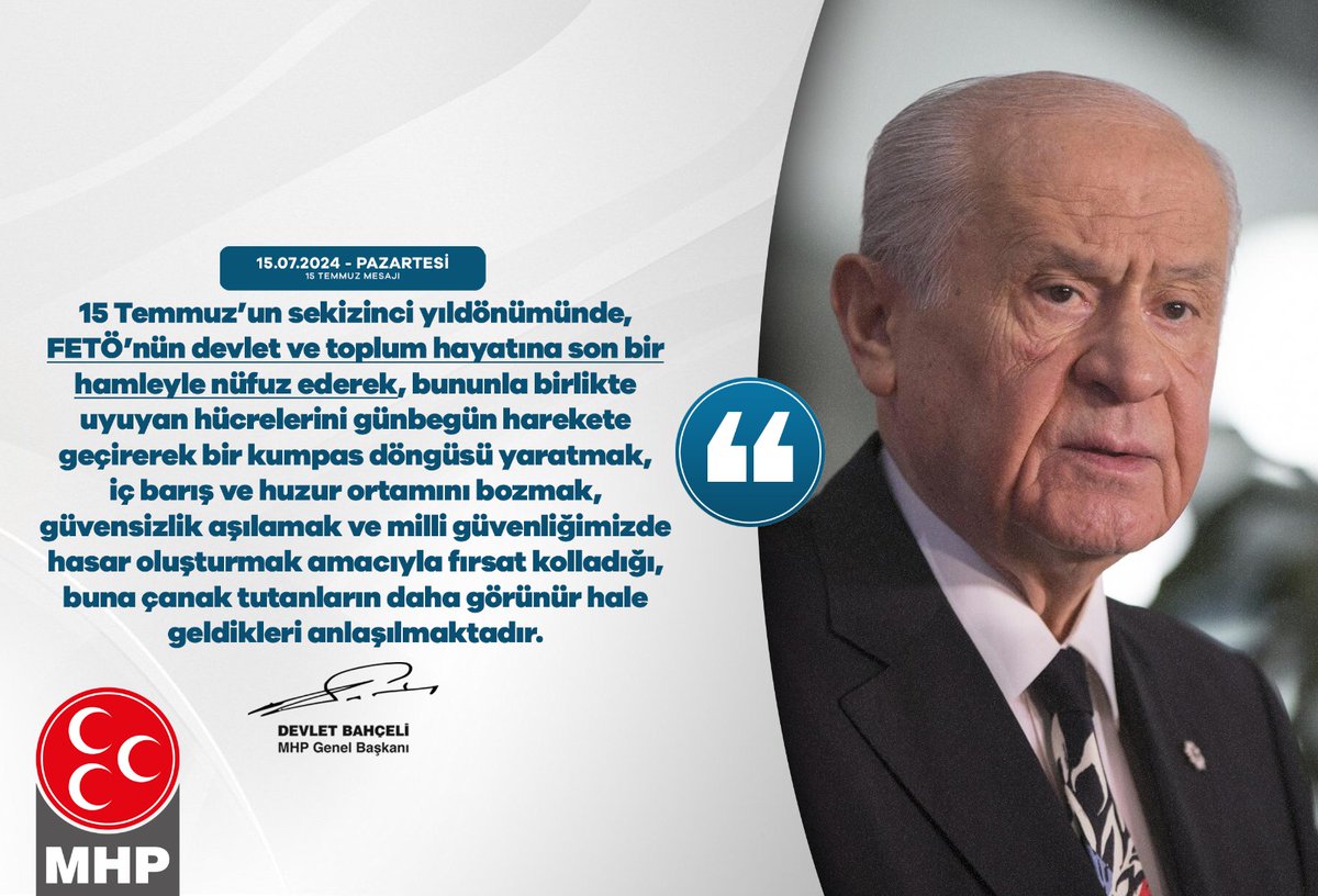 15 Temmuz’un sekizinci yıldönümünde, FETÖ’nün devlet ve toplum hayatına son bir hamleyle nüfuz ederek, bununla birlikte uyuyan hücrelerini günbegün harekete geçirerek bir kumpas döngüsü yaratmak, iç barış ve huzur ortamını bozmak, güvensizlik aşılamak ve milli güvenliğimizde