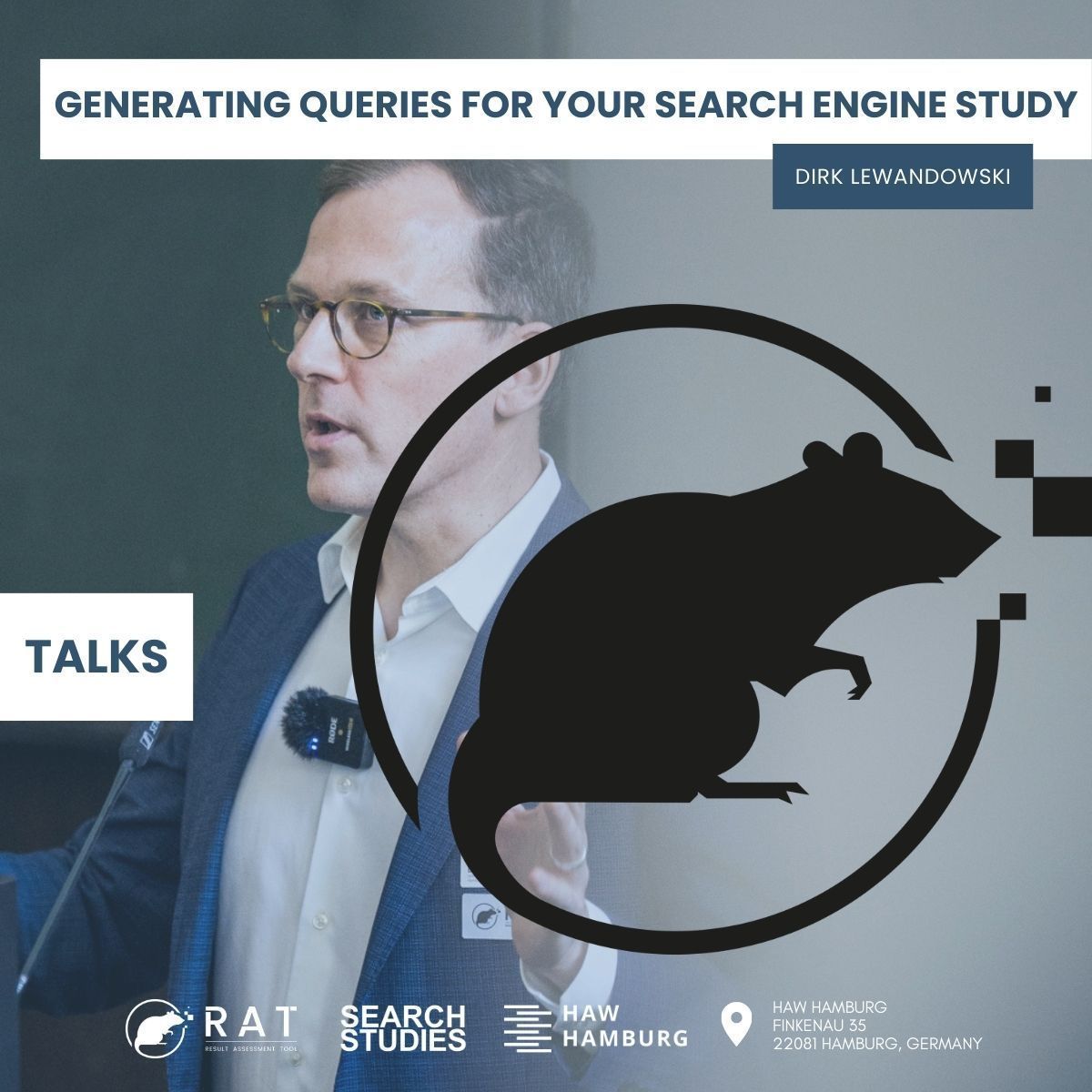 RAT Community Meeting 2024 🐀: Generating queries for your search engine study 

🎤: Prof. Dirk Lewandowski, HAW Hamburg, Germany
🗓️: 27th September 
🕙:  10:15 – 10:45
📍Hamburg, Germany

Register for the RAT Community Meeting 2024 at: rat2024.eventbrite.de  🎟️ 
#RATSoftware