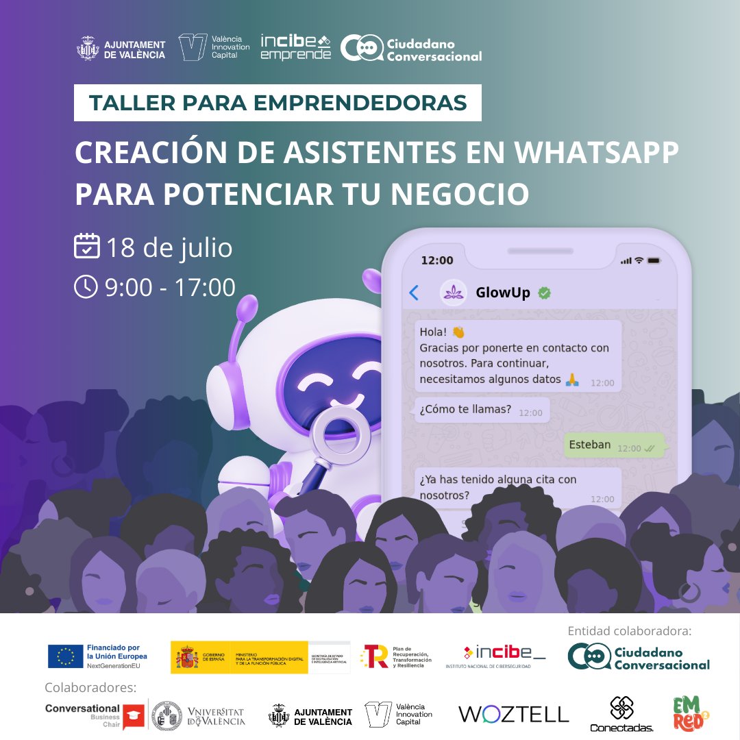 CConversacional's tweet photo. ¿Eres emprendedora?💪🏻 Únete a nuestro próximo taller dentro de @IncibeEmprende  el 18 de julio en La Harinera @VLCIEcosystem! Con expertas en WhatsApp, Little Thai para comer y un speed networking al finalizar 

👉 https://t.co/zar4j8fx3C

#INCIBEemprende #CiudadanoConversacional https://t.co/BUHkW8yGef